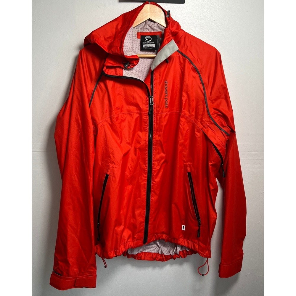 Showers Pass Artex Cycling Jacket Orange Weatherproof Hood Ripstop Men Large